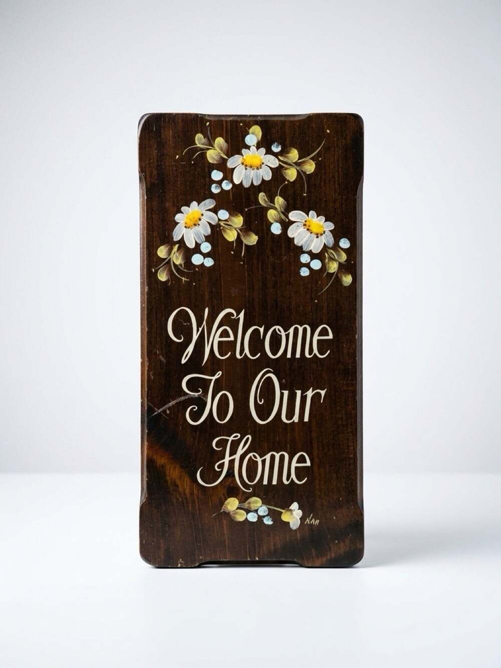 Vintage Original Art Hand Painted Daisies on Wood Wall Plaque Signed Cottagehome